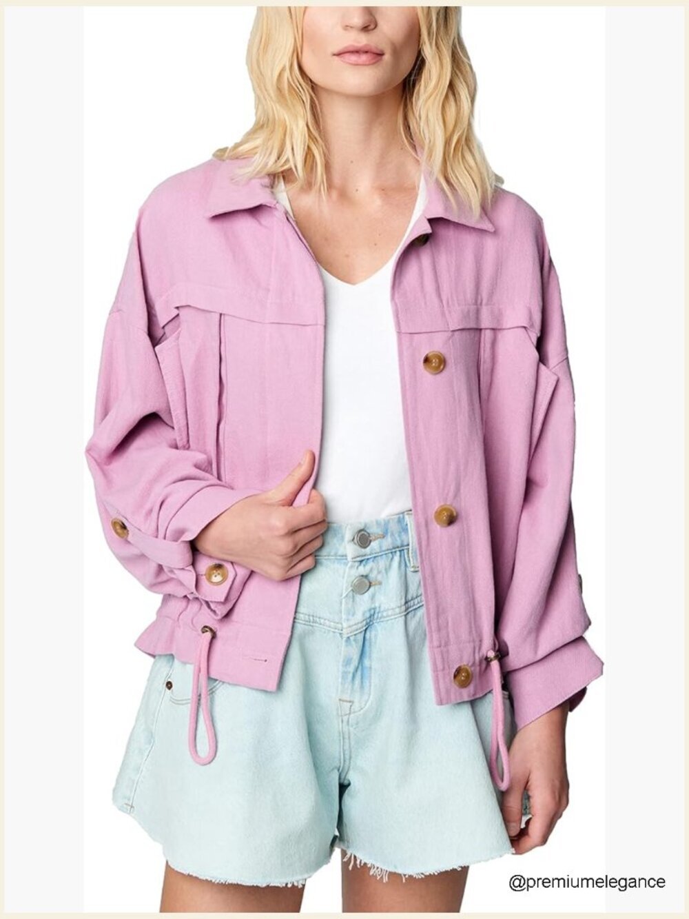 Linen Utility Jacket with Pockets, Lightweight Cotton-Blend, Button Front,